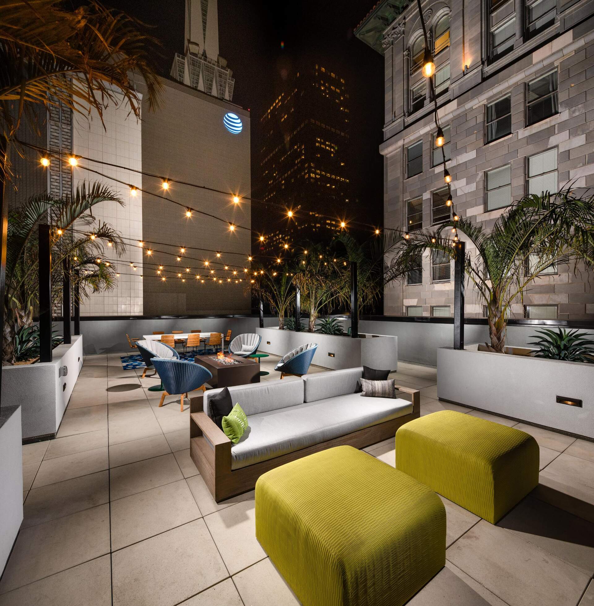 Rooftop lounge with firepit