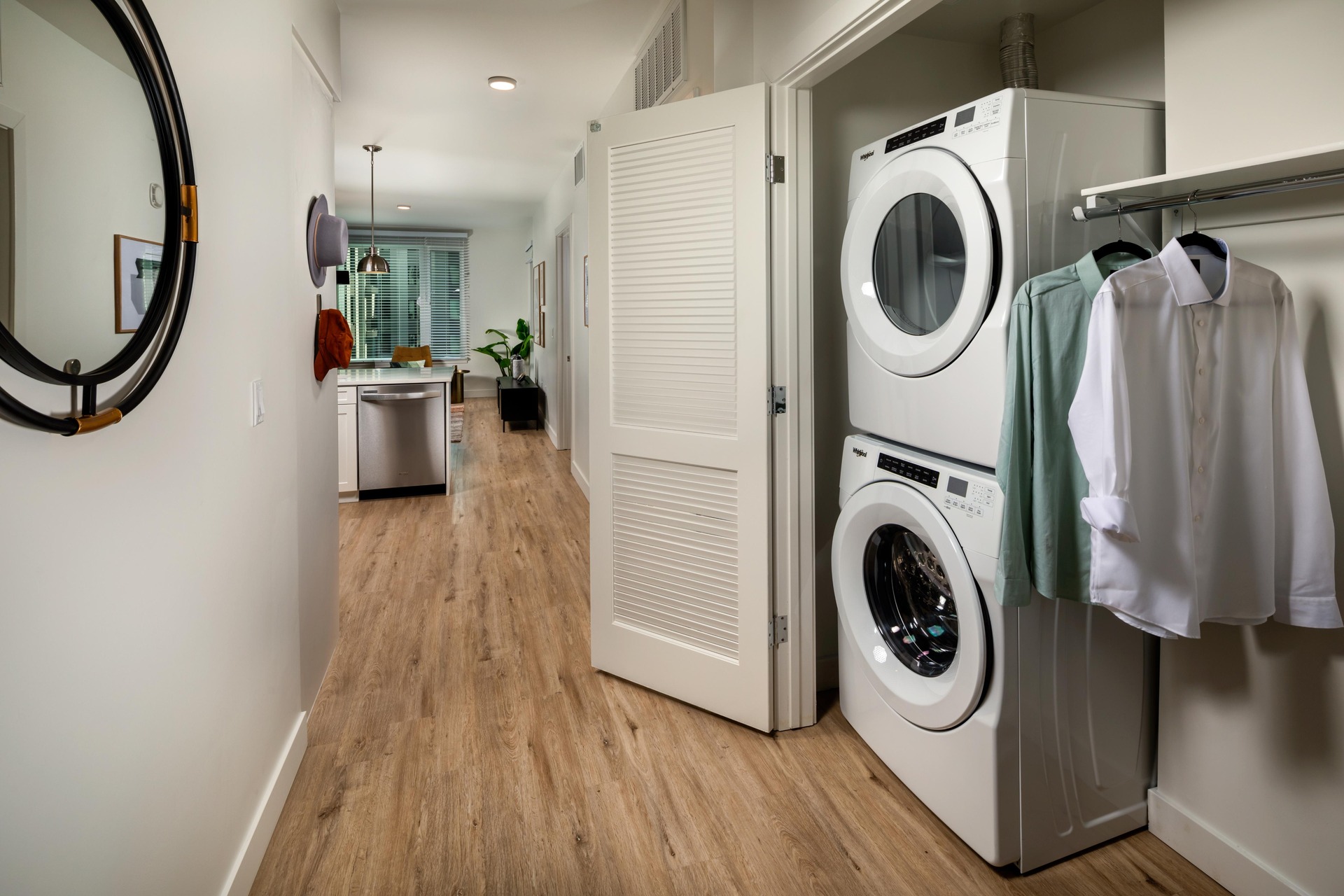 Front-loading washer and dryer with laundry closet
