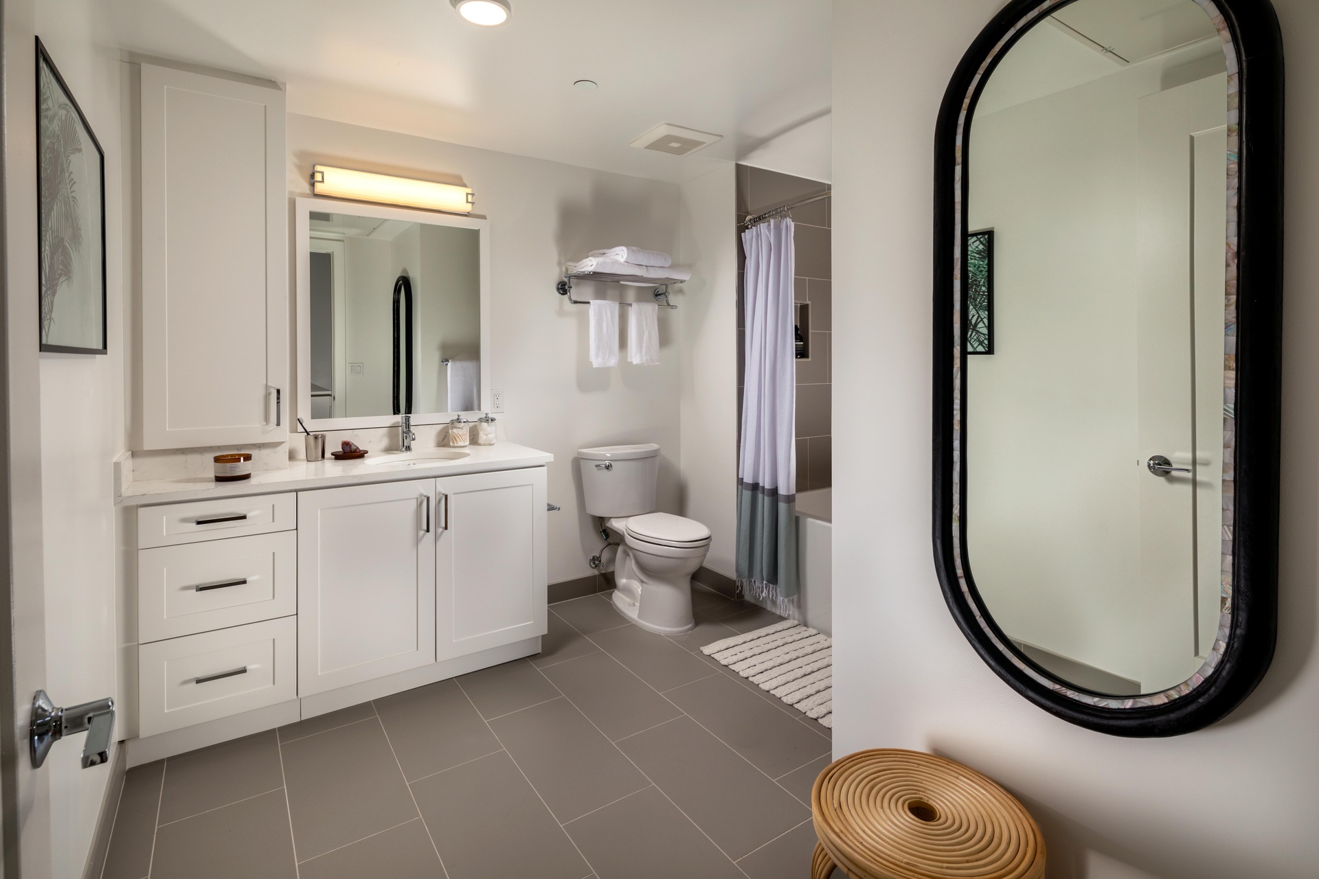 Large bathrooms with ample cabinet space